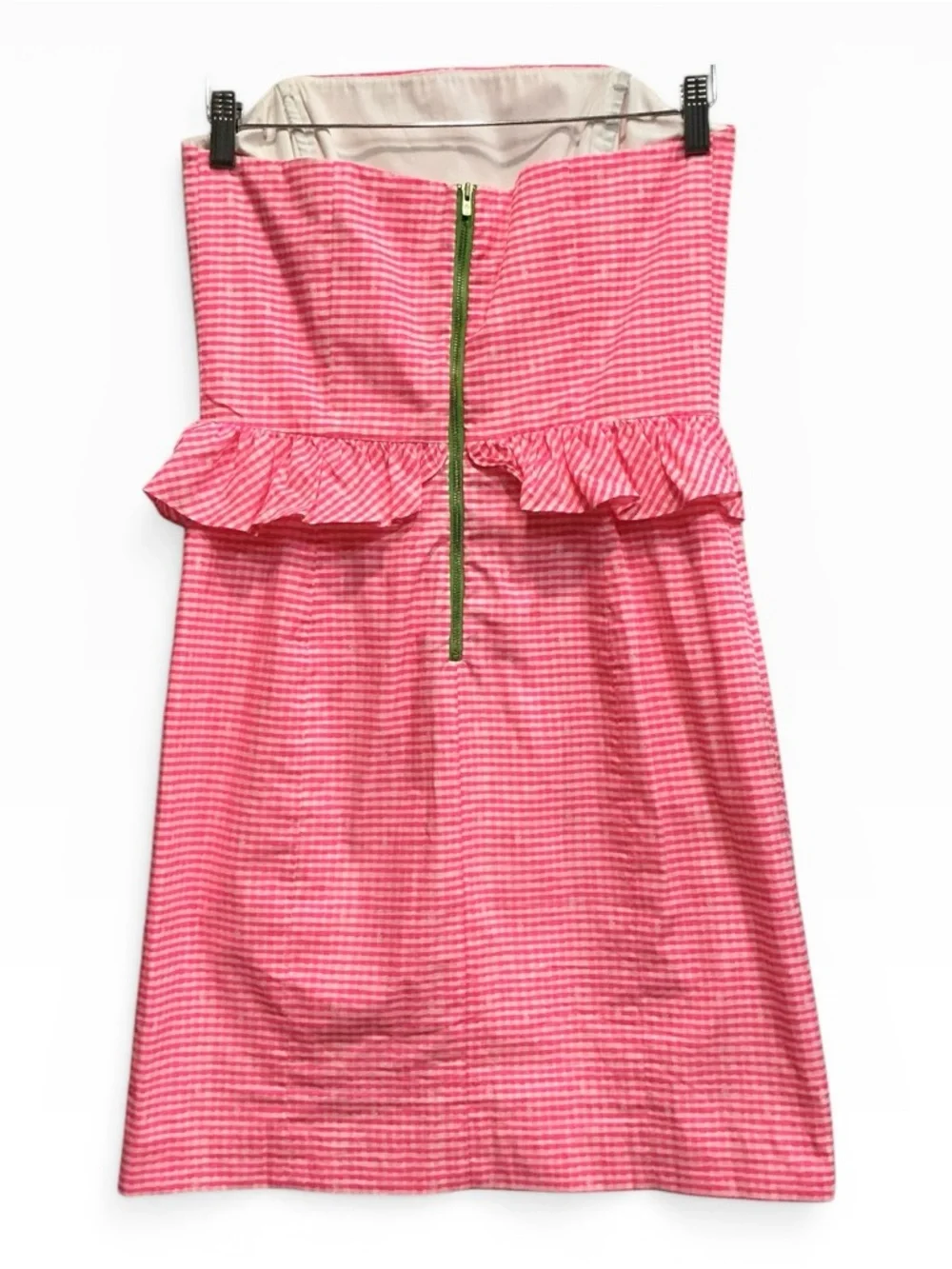 Lilly Pulitzer Lowe Dress Fiesta Pink Pretty Gingham Peplum Cotton Mini 6 - Picture 3 of 8